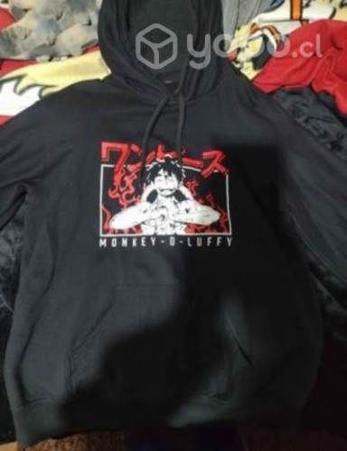 Poleron hoodie negro con estampado de luffy