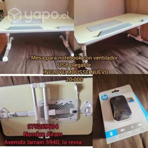 Mesa notebook con ventilador USB Plegable + mouse