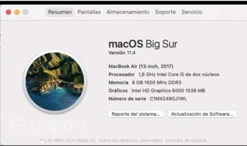 Macbook Air 13 1,8 Ghz Intel Core I5 De 2 Núcleos,