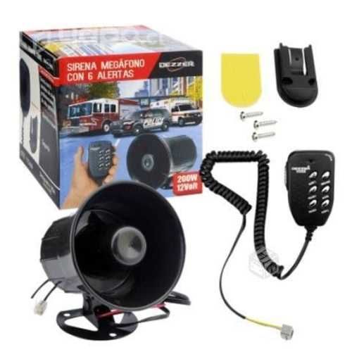 Sirena Bocina Megafono de Voz 6 Tonos de 12V 200W