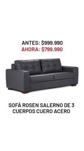 Sofá Rosen Salerno de 3 cuerpos cuero Acero