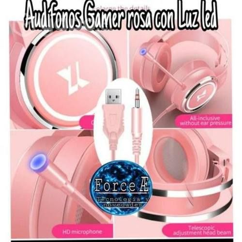 Audífonos gamer rosa