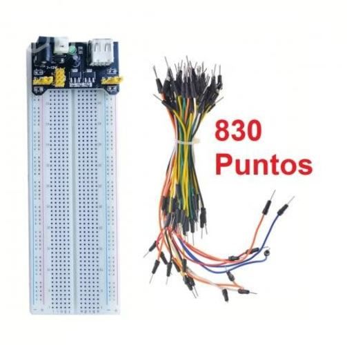 Protoboard 830 Puntos, 65 Cables Y Fuente De Poder