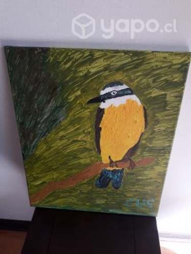 Cuadro pájaro amarillo y celeste