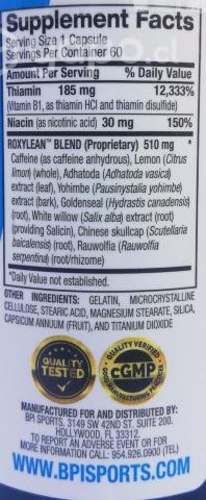 BPI Roxylean 60 cápsulas Quemador de grasas