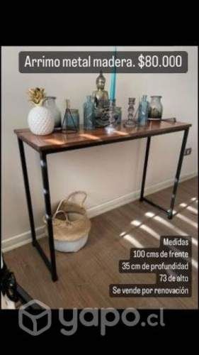 Mesa de arrimo industrial, metal madera