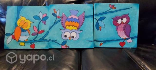 Cuadros triptuco niños pintados a mano