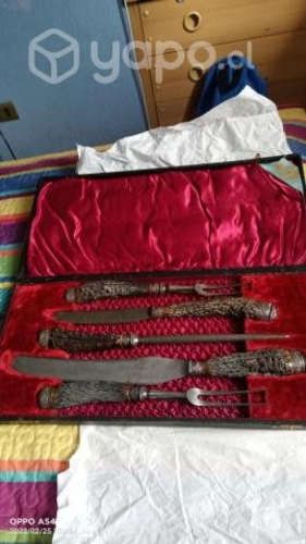 Juego antiguo, asta de ciervo y plata