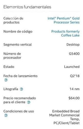 Procesador Intel core pentium gold