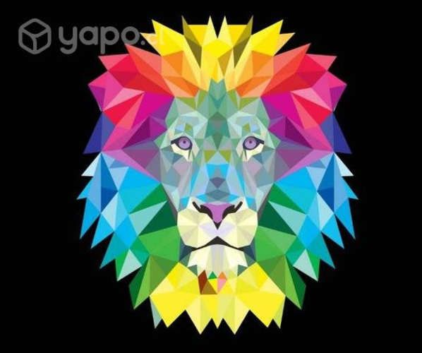 Cuadro de León abstracto multicolor