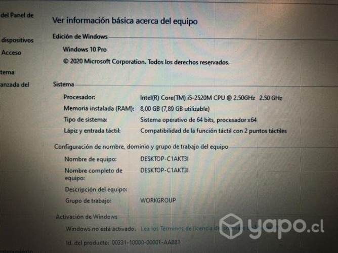 Laptop lenovo core i5, 8 Mb Ram, Disco 250