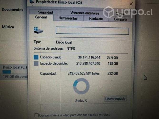 Laptop lenovo core i5, 8 Mb Ram, Disco 250