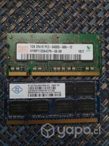 Memoria 2Gigas y 1 Giga notebook