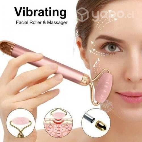 Rodillo Vibrador Masajeador Facial de Cuarzo Rosa
