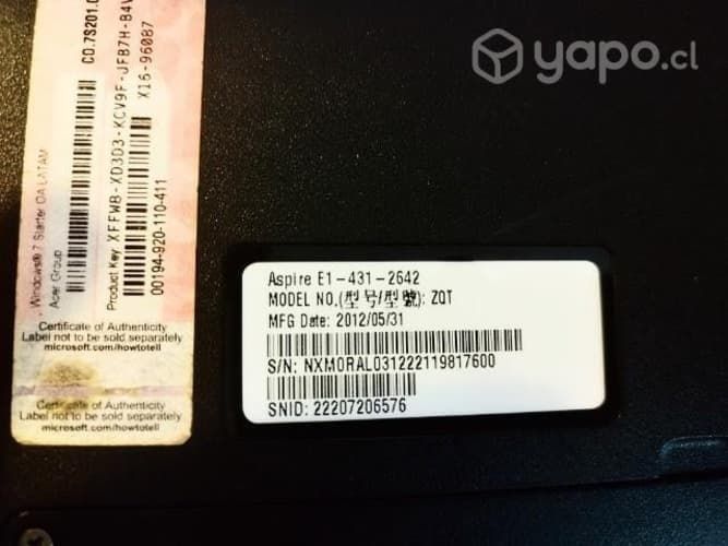 Computadora Acer para arreglo