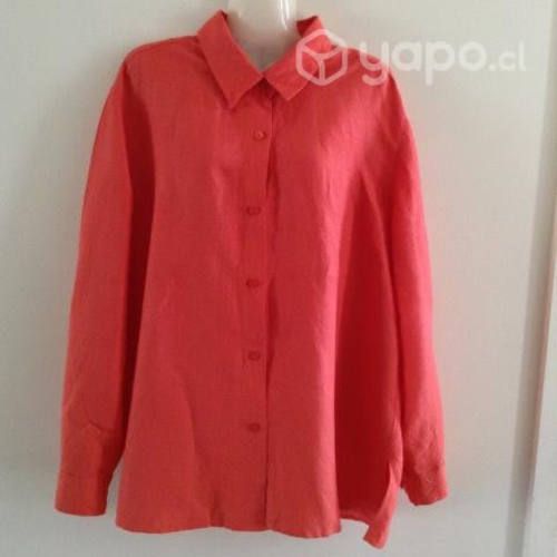 Camisa Mujer Lino con Rayon, Con detalles 55% Li