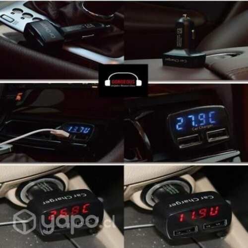 Cargador De Celular Auto 3.1A Voltimetro Termometr