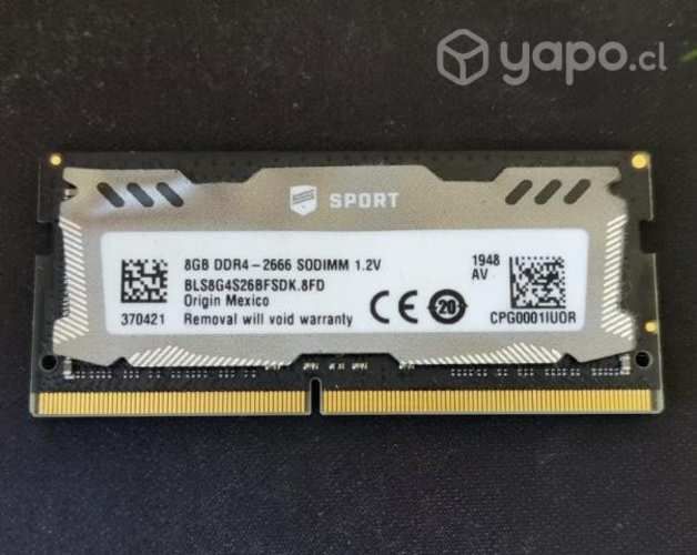 Memoria Ram 8GB DDR4 SODIMM 2666Mhz CL16