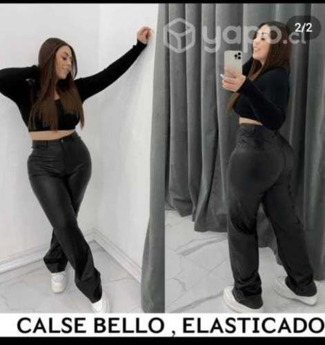 Pantalones eco cuero rectos elasticados