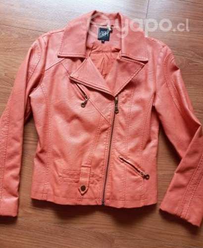 Chaqueta cuero sintetico color naranjo sueve