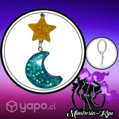 Llavero luna + estrella de resina. Mimiresinkyu