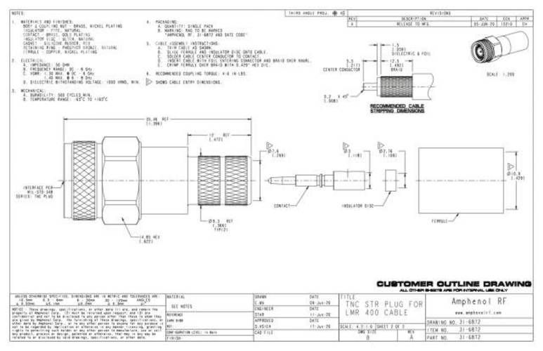 Conector RF TNC LMR400 Optimizado 50 Ohm Amphenol
