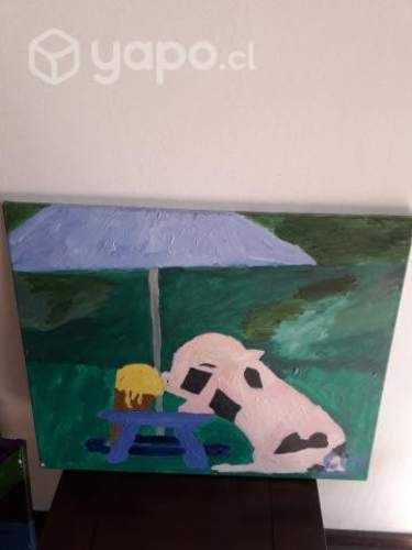 Pintura chanchito comiendo helado