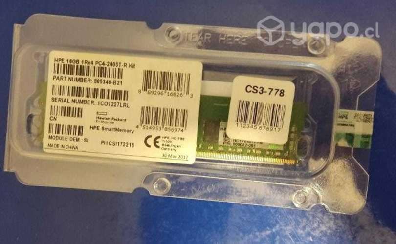 Ram HPE 16gb 1rx4 pc4-2400t-r kit &quot;SELLADA&quot;