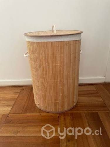 Canasto Ropa Bambú Redondo con Forro