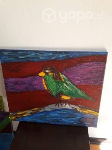 Cuadro pájaro verde con café