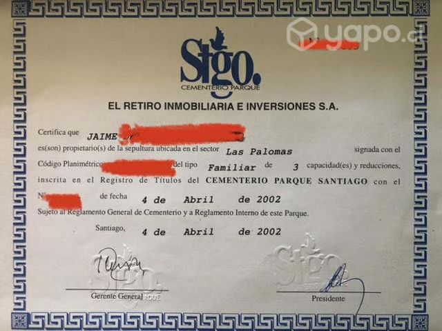 Sepultura cementerio parque Santiago