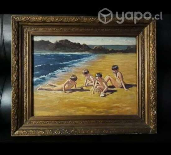 Cuadro niños en playa