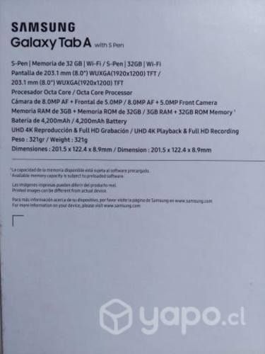 Tablet Tab A with S Pen, poco uso