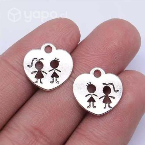 Colgante plata antigua, corazón, niño, niña, hijos