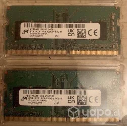 Memorias ram 8gb x2 notebook ddr4 3200mhz