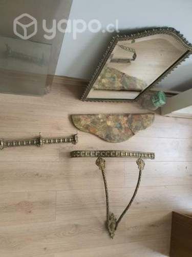 Mesa de Arrimo +Espejo + perchero ( Onix y bronce)