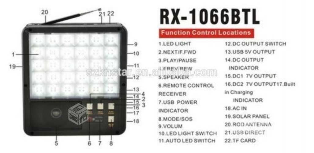 Radio FM Usb Bt Con Panel Led de Emergencia Solar