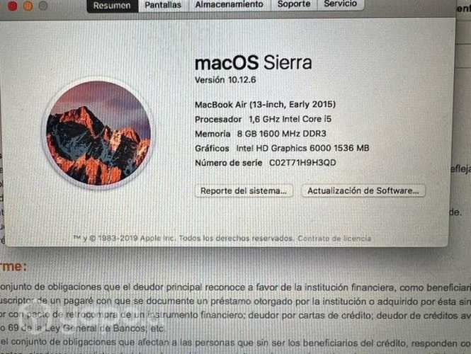 Mac air Os Sierra 1,6 y 8 ram