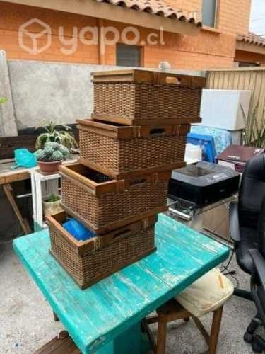 Canastos mimbre y madera