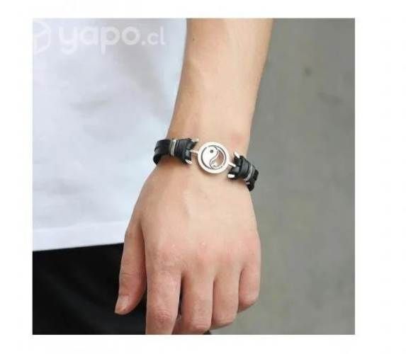 Pulsera Yin Yang Cuero/Acero Nueva con Cajas