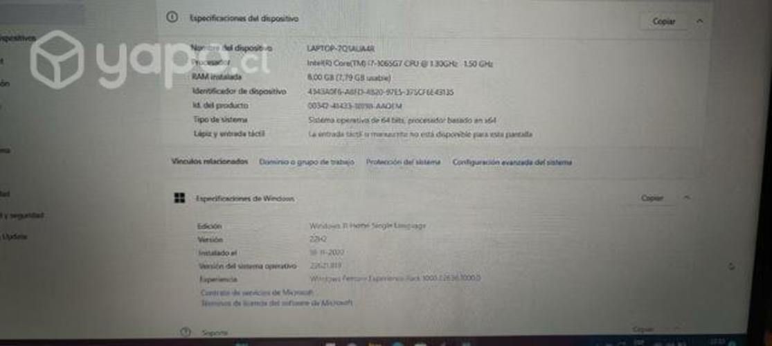 Notebook HP con procesador Intel I7, 8gb de Ram
