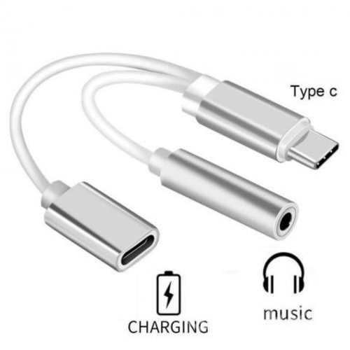 Adaptador 2en1 usb tipo c+jack 3.5 - carga y audio