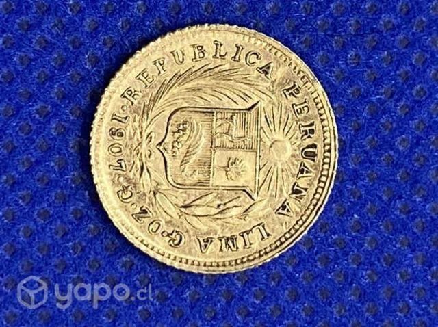 Antigua moneda Oro Peru 1/5 Libra 1907 21 kilates