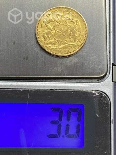 Moneda Oro Antigua Chile 5 Cinco Pesos 1898 21 kil