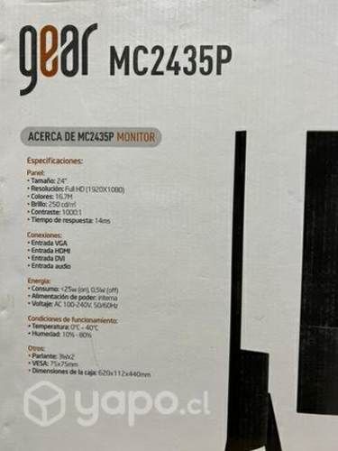 Monitor GEAR, Modelo MC2435P HDMI-VGA-DVI