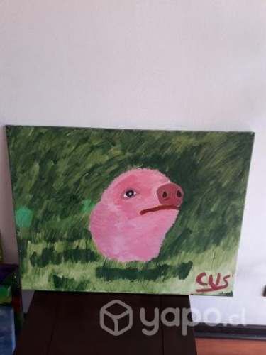 Pintura chanchito y pasto