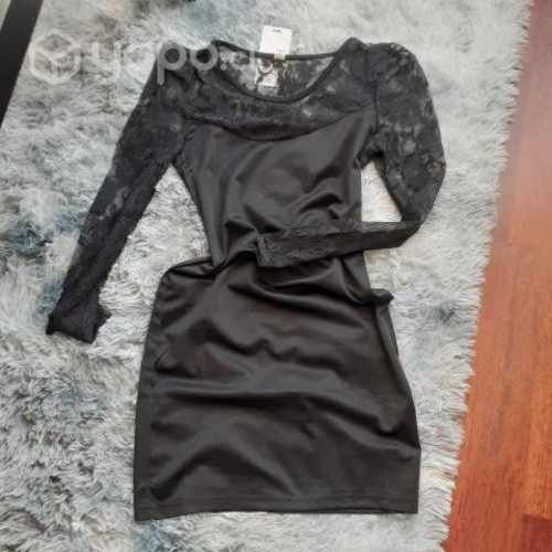 Vestido negro mangas encaje XS-S NUEVO