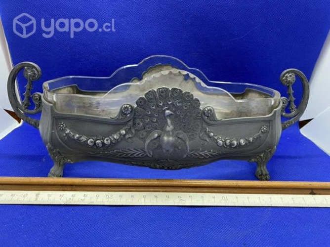 Antiguo centro de mesa plaque y cristal c 1900