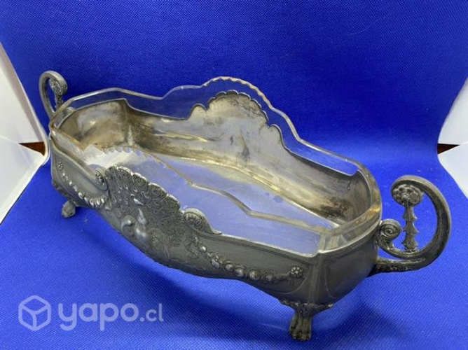 Antiguo centro de mesa plaque y cristal c 1900