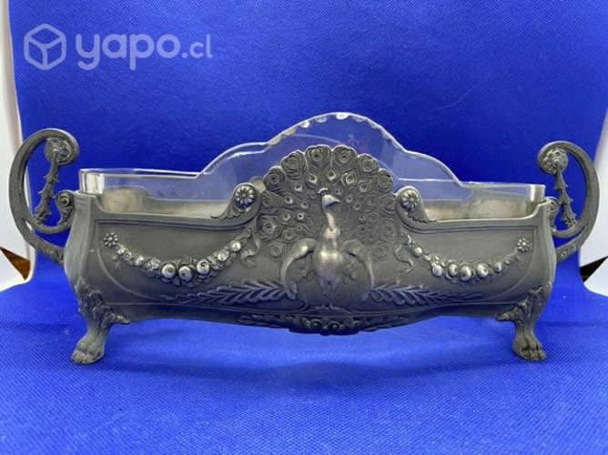 Antiguo centro de mesa plaque y cristal c 1900
